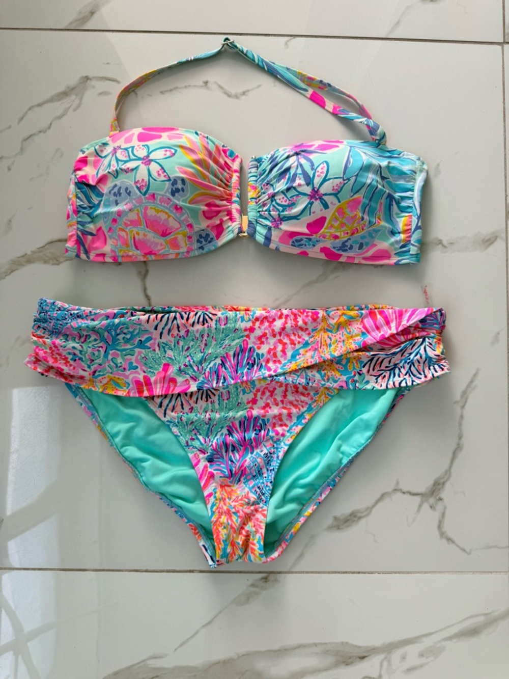 Lilly Pulitzer SPLASH DANCE bikini  Bikini Bottom and also bright bra top 14 EUC